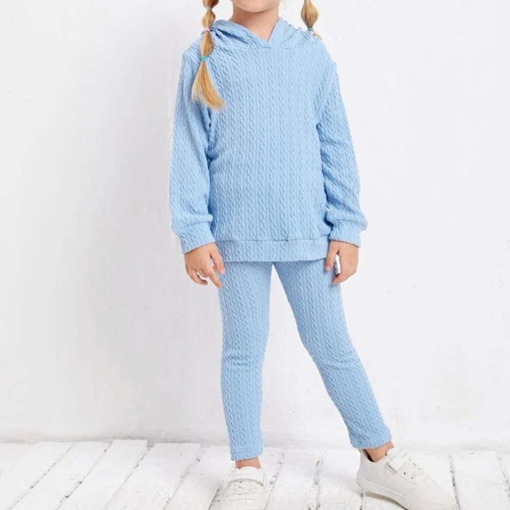 Toddler girls cable knit hoodie & leggings Shein blue 100 3-4Y